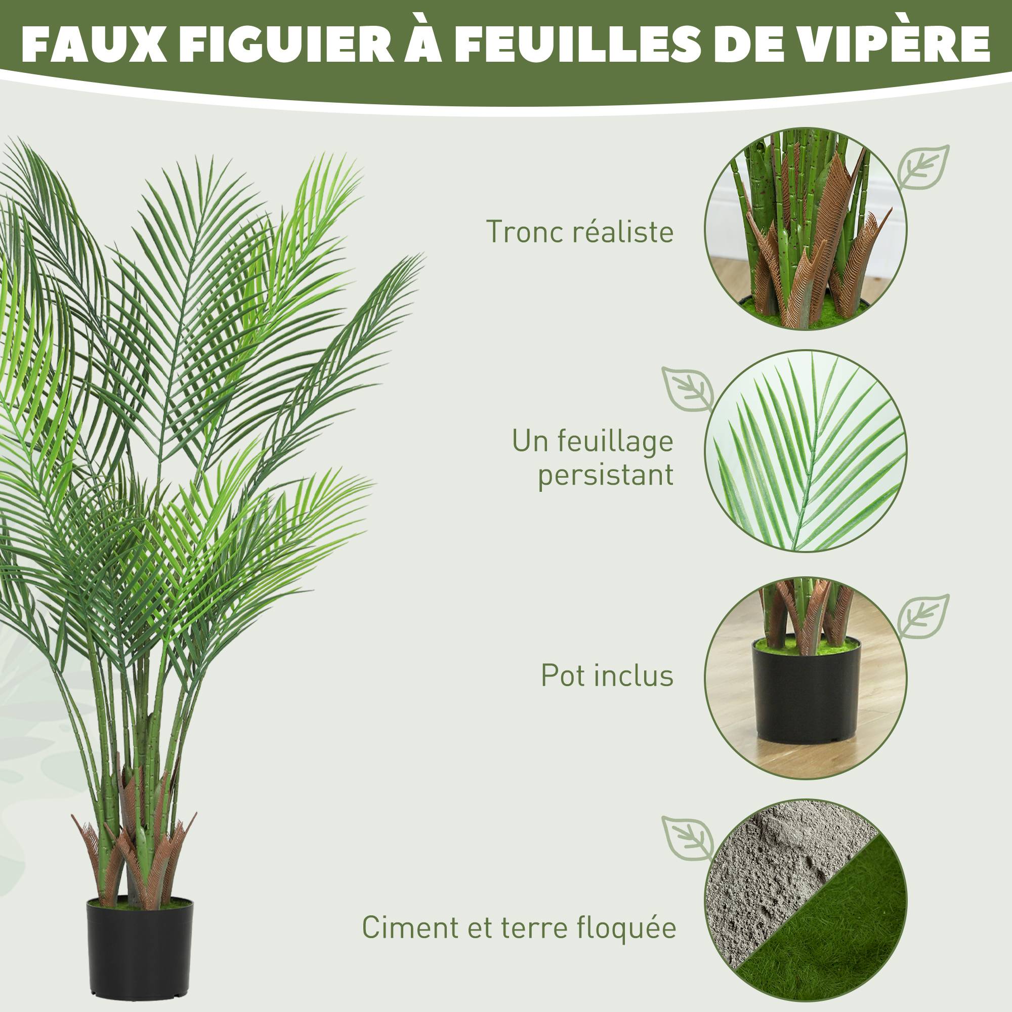 Plante artificielle intérieure 120 cm, palmier arbre artificiel avec pot en plastique et flocage, vert - Image 6