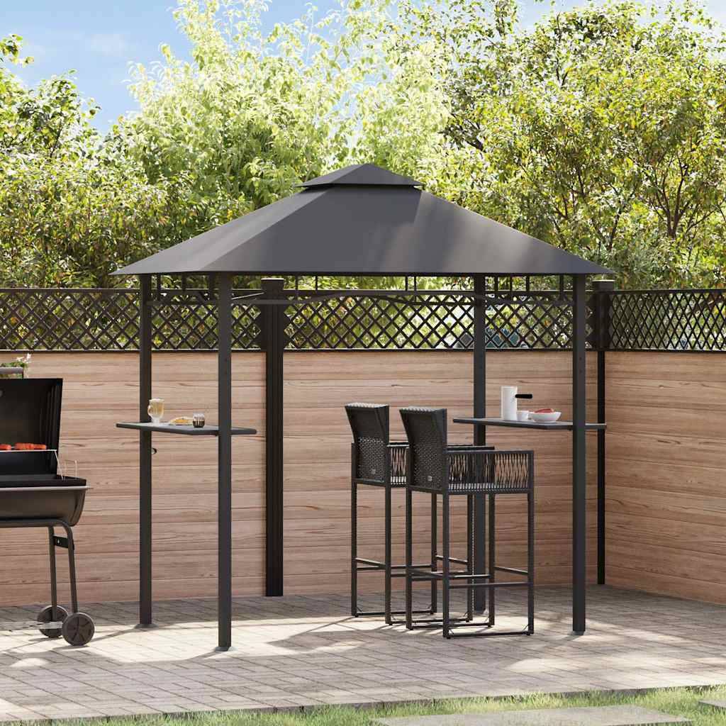 Abri Barbecue Acier avec Double Toit et Étagères pour Grillades Jardin Anthracite 2.4x1.5m – ComfortXL Outdoor Living - Image 1