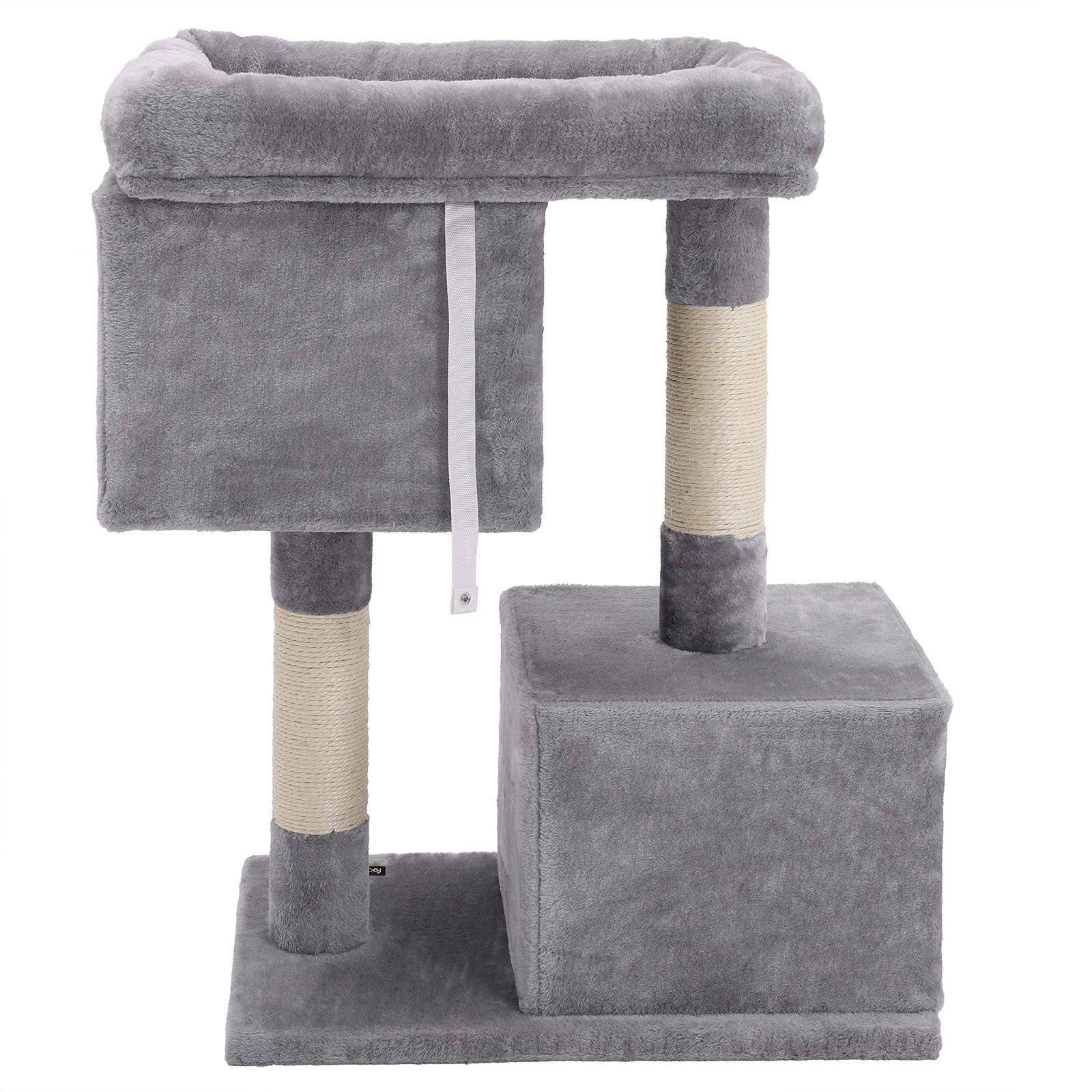 Arbre à chat colonne en sisal pour aiguiser les griffes 2 niches luxueuses maison de jeu meubles pour chatons chats et félins 84 cm couleur grise cla - Image 2