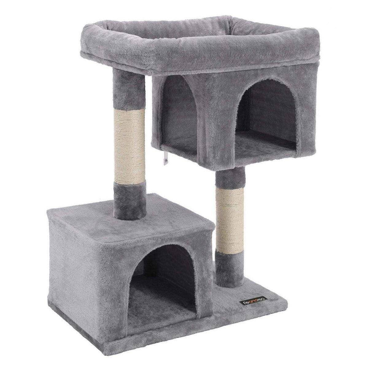 Arbre à chat colonne en sisal pour aiguiser les griffes 2 niches luxueuses maison de jeu meubles pour chatons chats et félins 84 cm couleur grise cla - Image 1