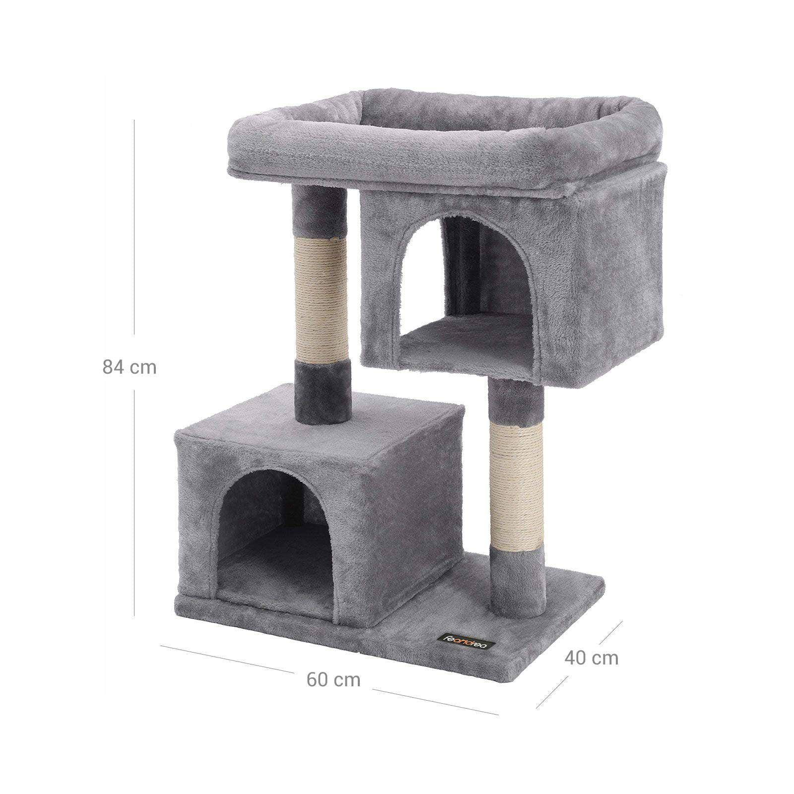 Arbre à chat colonne en sisal pour aiguiser les griffes 2 niches luxueuses maison de jeu meubles pour chatons chats et félins 84 cm couleur grise cla - Image 3