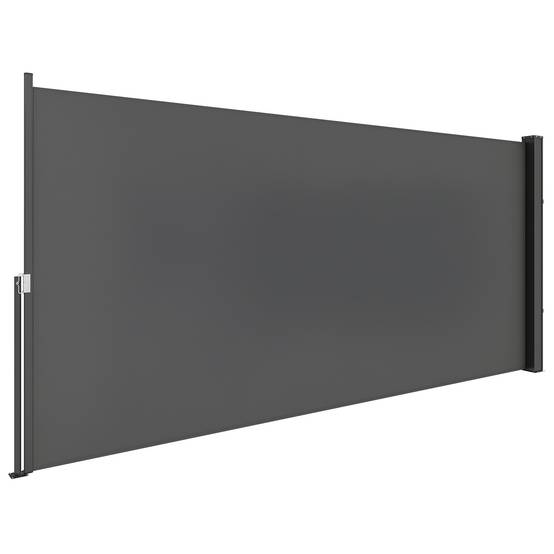Store latéral brise-vue paravent rétractable 3 x 1,4 m alu. polyester anti-UV haute densité 180 g/m² gris foncé - Image 1
