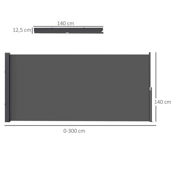 Store latéral brise-vue paravent rétractable 3 x 1,4 m alu. polyester anti-UV haute densité 180 g/m² gris foncé - Image 5