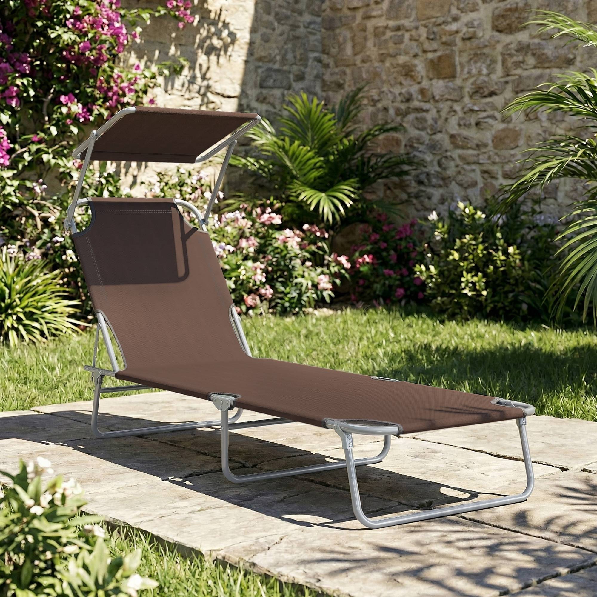Outsunny - Transat bain de soleil pliable grand confort dossier et pare-soleil réglable multi-positions chocolat - Outsunny - Image 2