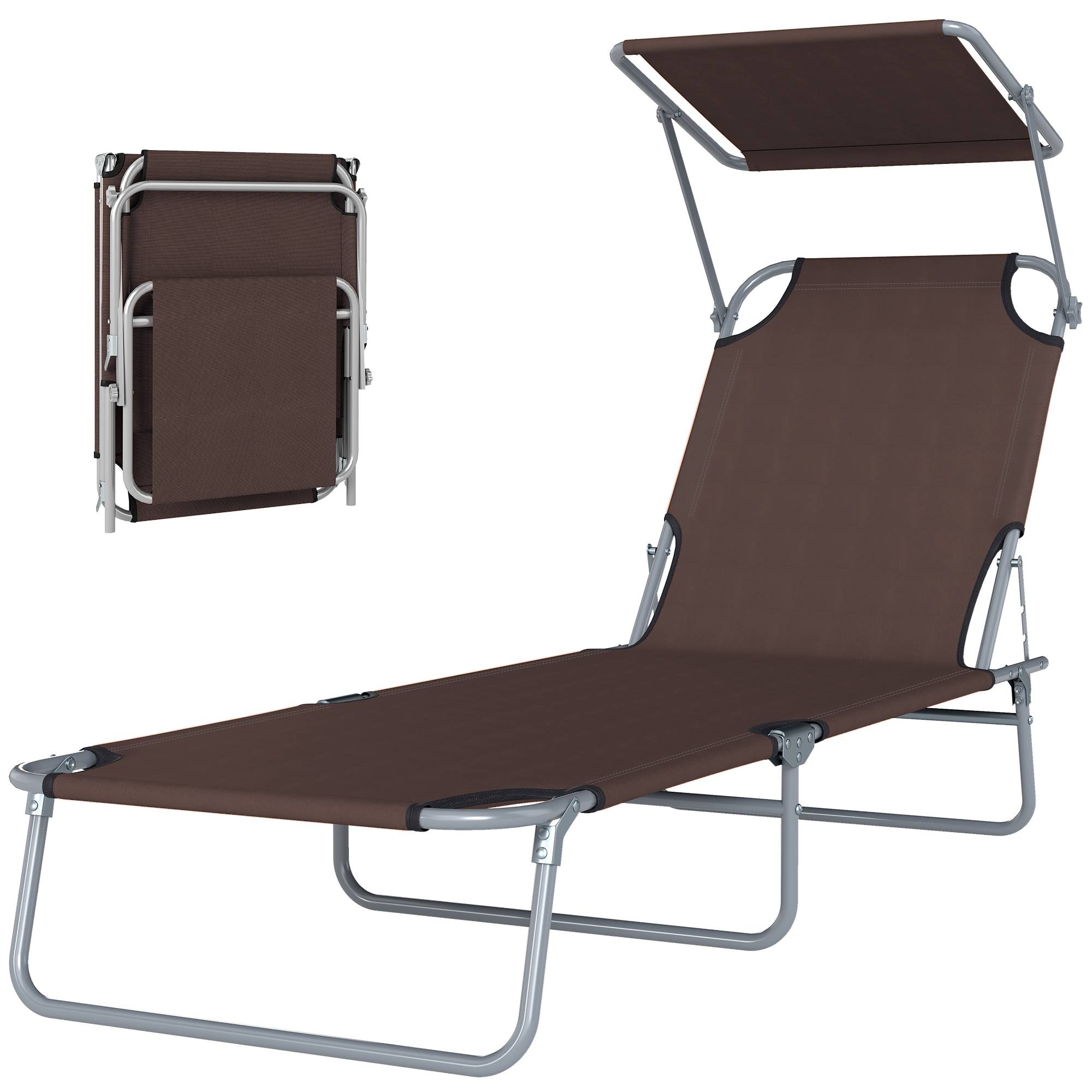 Outsunny - Transat bain de soleil pliable grand confort dossier et pare-soleil réglable multi-positions chocolat - Outsunny - Image 4
