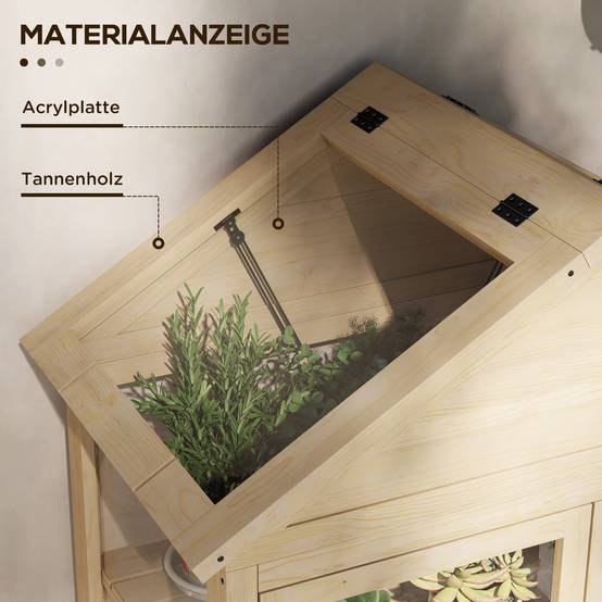 Serre de balcon bois acrylique pour semis étagères réglables toit ouvrant 100x56cm - ComfortXL Outdoor Living - Image 9
