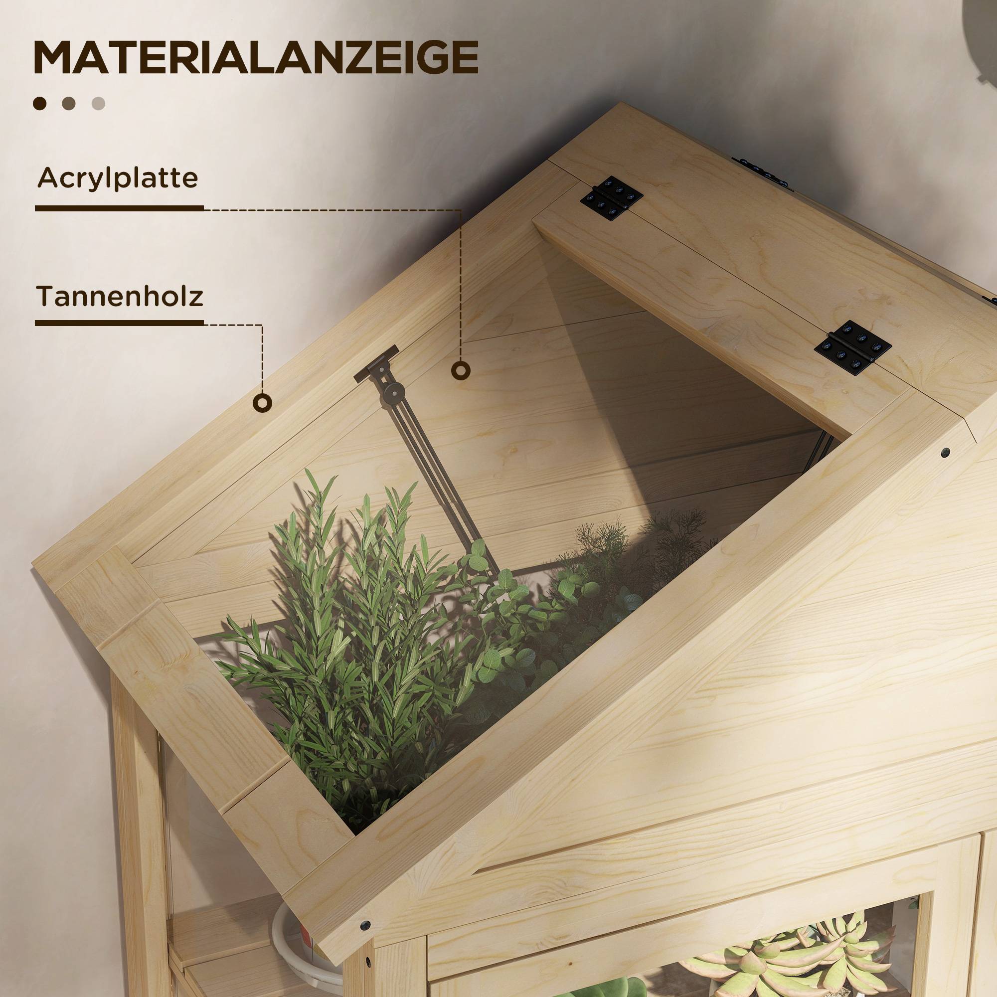 Serre de balcon bois acrylique pour semis étagères réglables toit ouvrant 100x56cm - ComfortXL Outdoor Living - Image 9