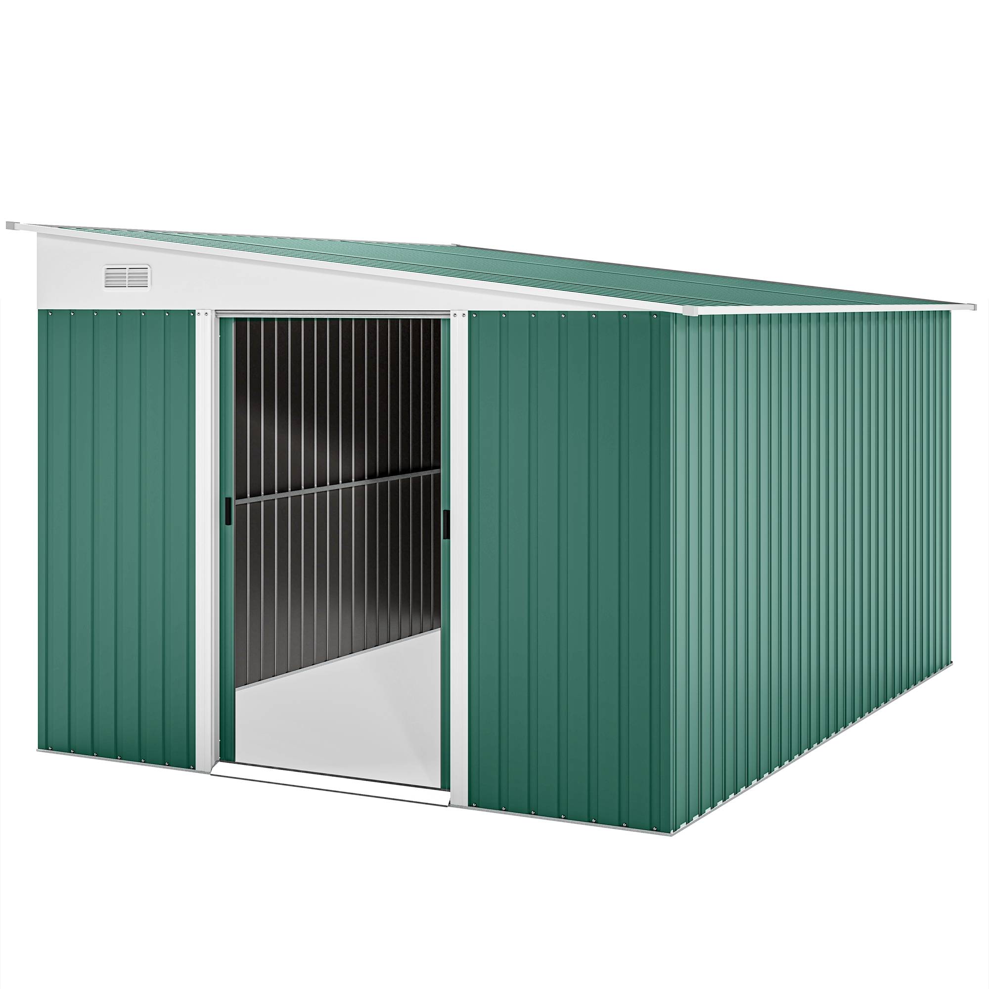 Abri de jardin métallique avec porte coulissante acier 345x280,5x169-201 cm cabane spacieuse rangement vert - Image 2