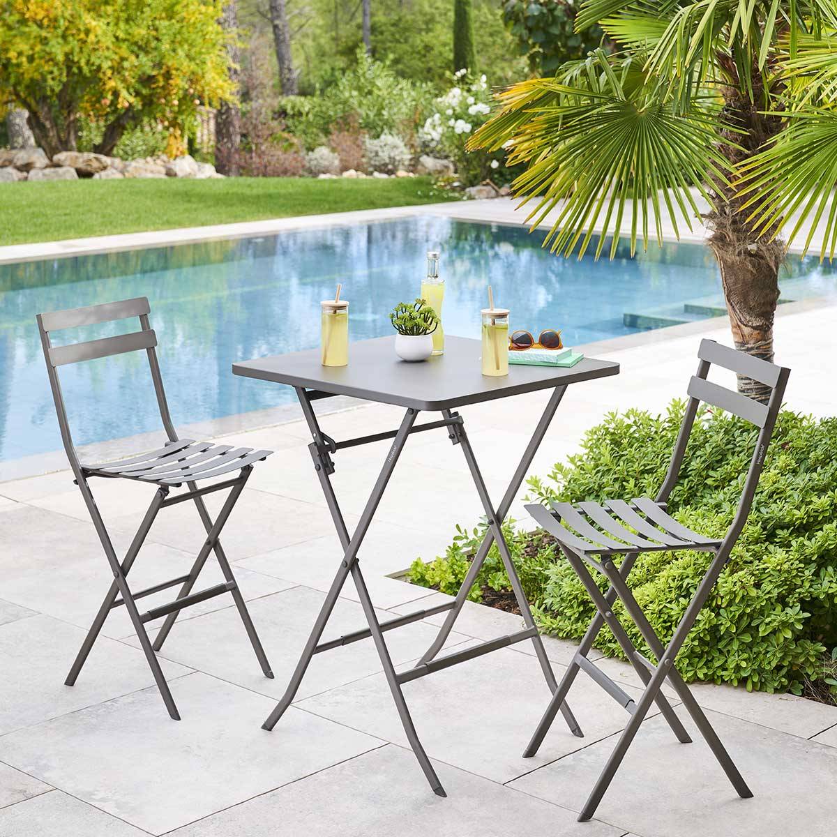 Hesperide - Table haute pliante de jardin "Greensboro" tonka 2 places en acier traité époxy Hespéride - Image 5