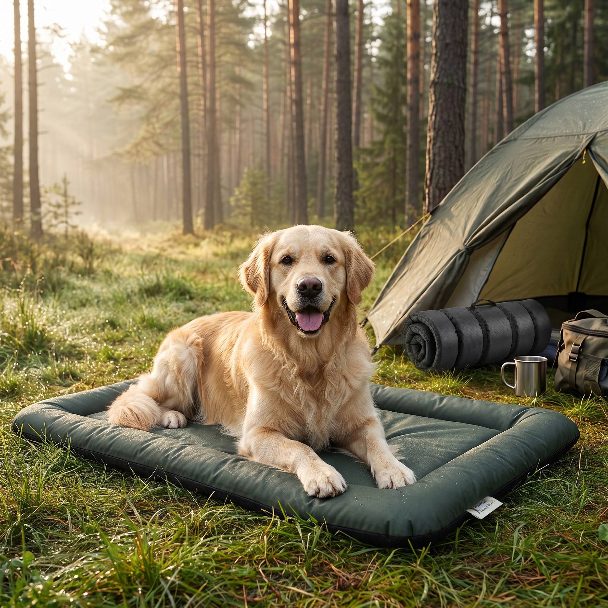 ComfortXL - Lit pour chien en tissu Oxford 420D vert pliable pour voyage extérieur imperméable antidérapant lavable - Image 1