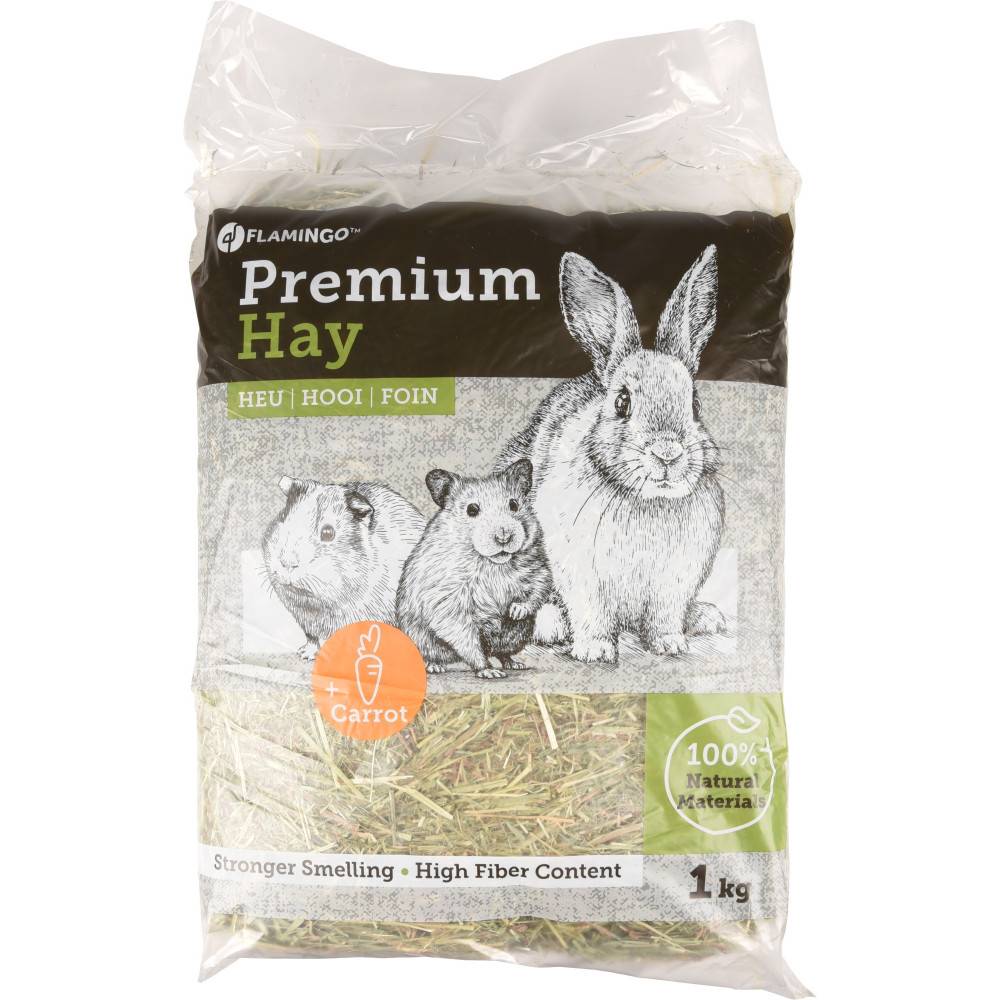 Foin de pré premium avec carotte 1 kg soit 30 litres pour rongeur - Image 1