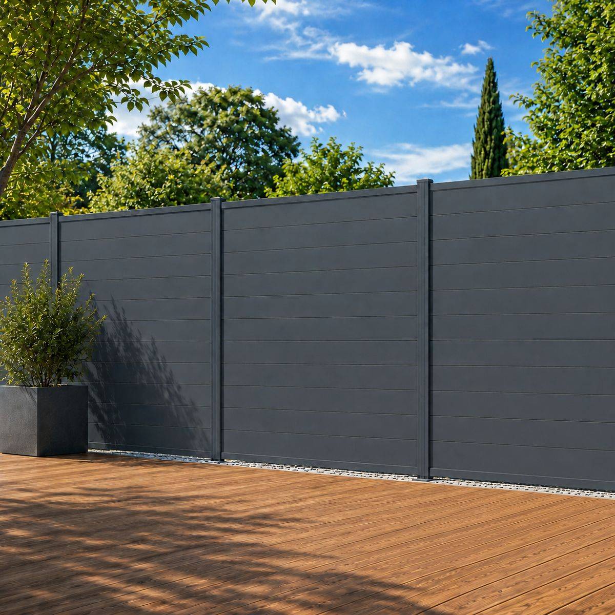 Direct Abris - Kit clôture RECIFE Aluminium anthracite 5,47m poteau 60x70mm gris à sceller 1,7m - Image 6