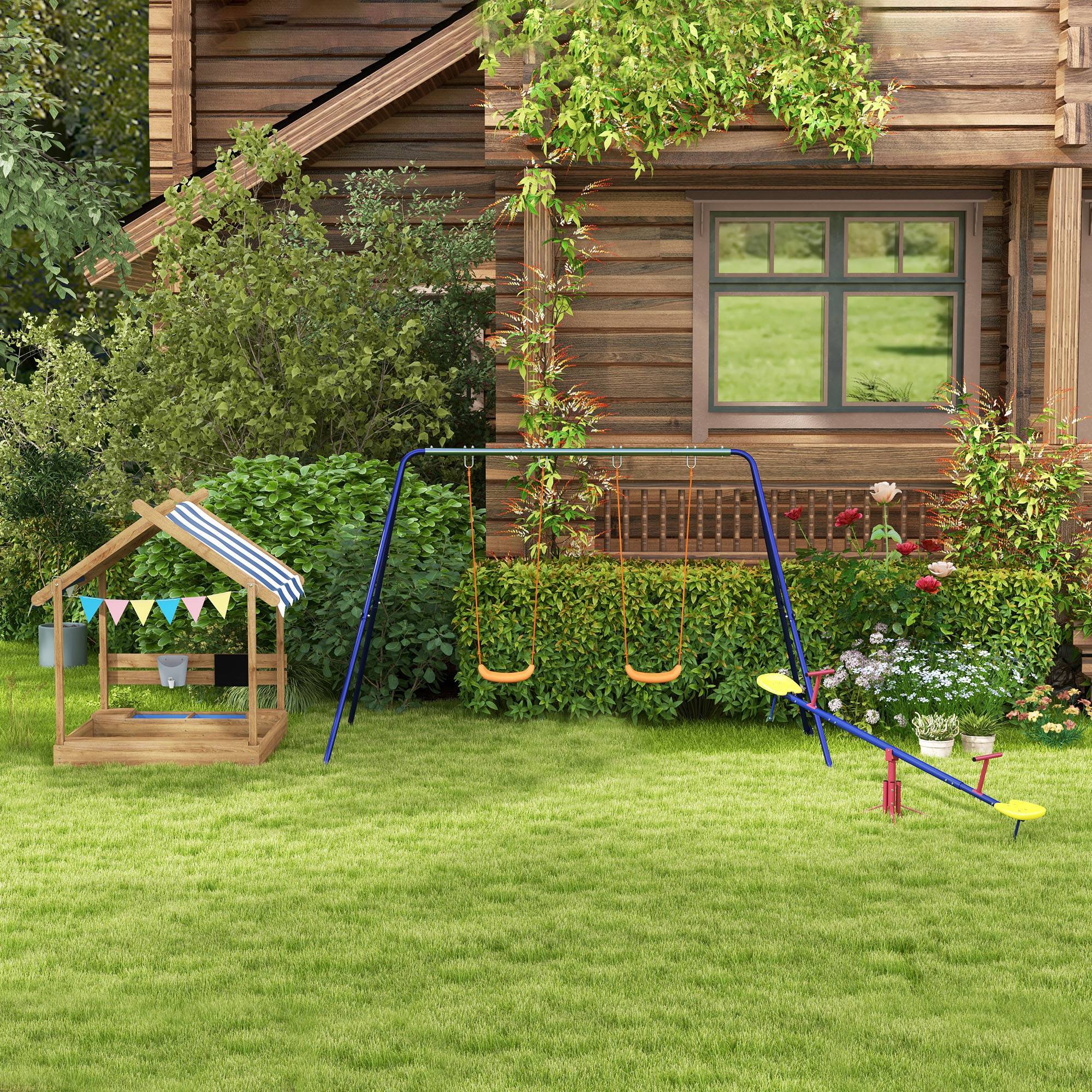 ComfortXL - Portique balançoire double métal multicolore 269 x 160 x 180 cm pour jardin avec sièges réglables pour enfants - Image 9