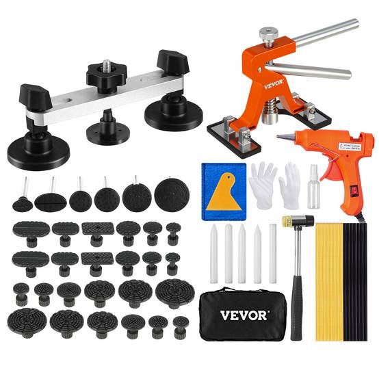 VEVOR Outils débosselage sans peinture 56 pièces, réparation 0.5-13.5cm, avec pistolet à colle, languettes. - Image 1