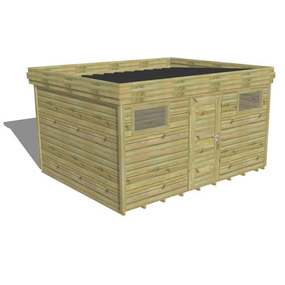 ABRI DE JARDIN bois autoclave 27mm - 4,34x3,44m / 15m2 - Bac acier - Plancher bois - Image 1