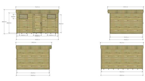 ABRI DE JARDIN bois autoclave 27mm - 4,34x3,44m / 15m2 - Bac acier - Plancher bois - Image 4