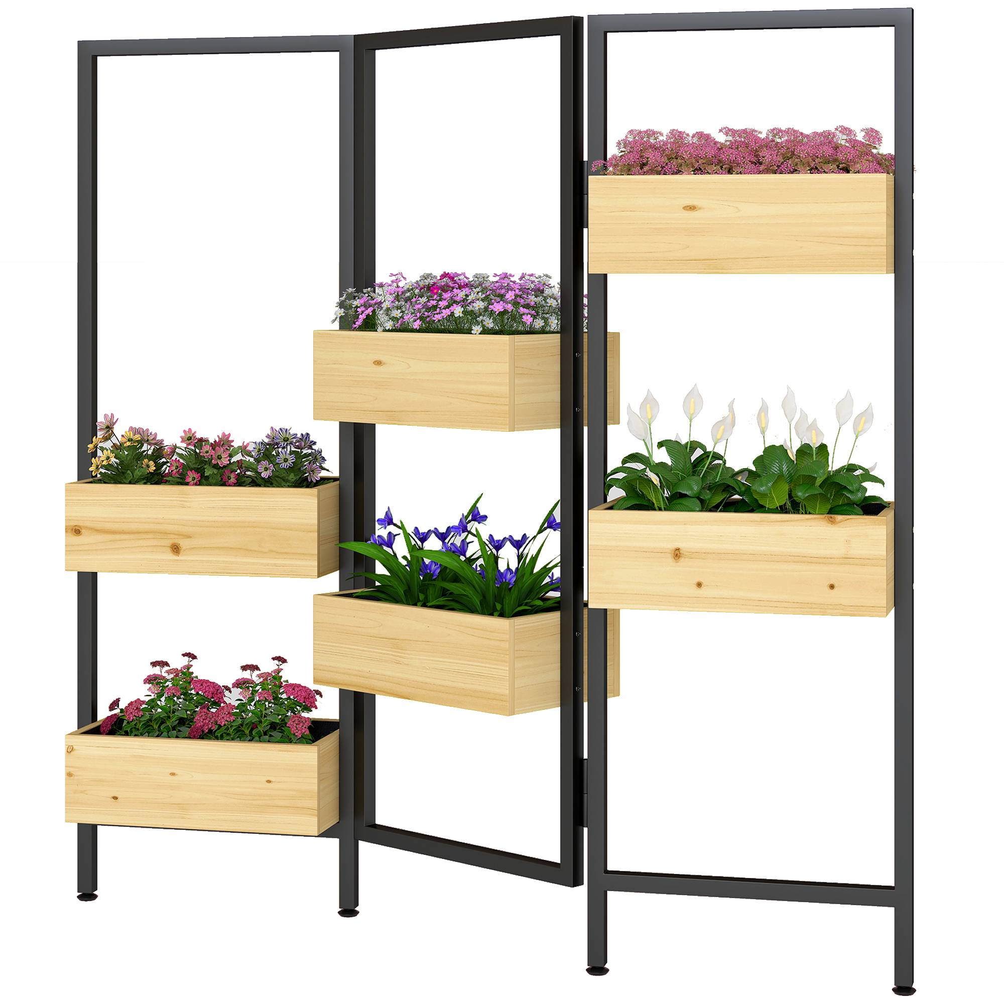 Sans Marque - Jardinière brise-vue potager surélevé treillis pliable 6 bacs fleurs drainage acier - Image 2