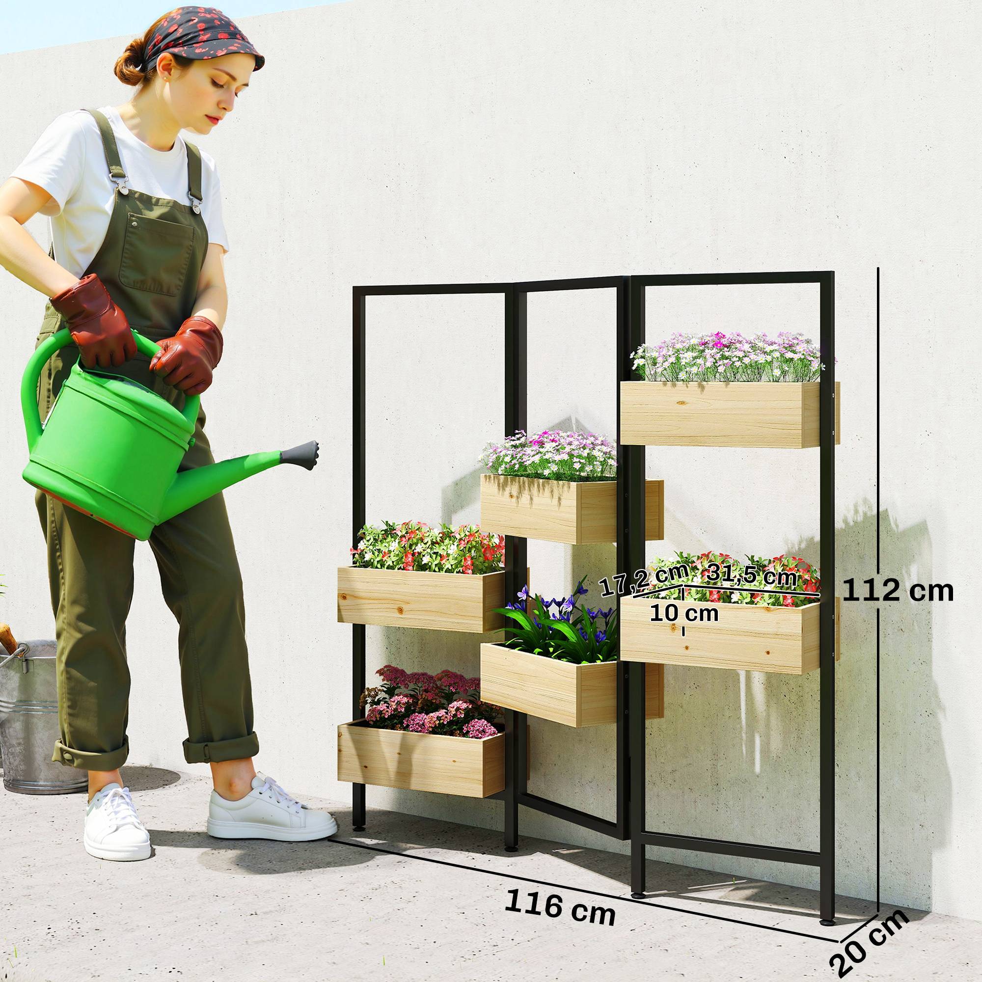 Sans Marque - Jardinière brise-vue potager surélevé treillis pliable 6 bacs fleurs drainage acier - Image 5