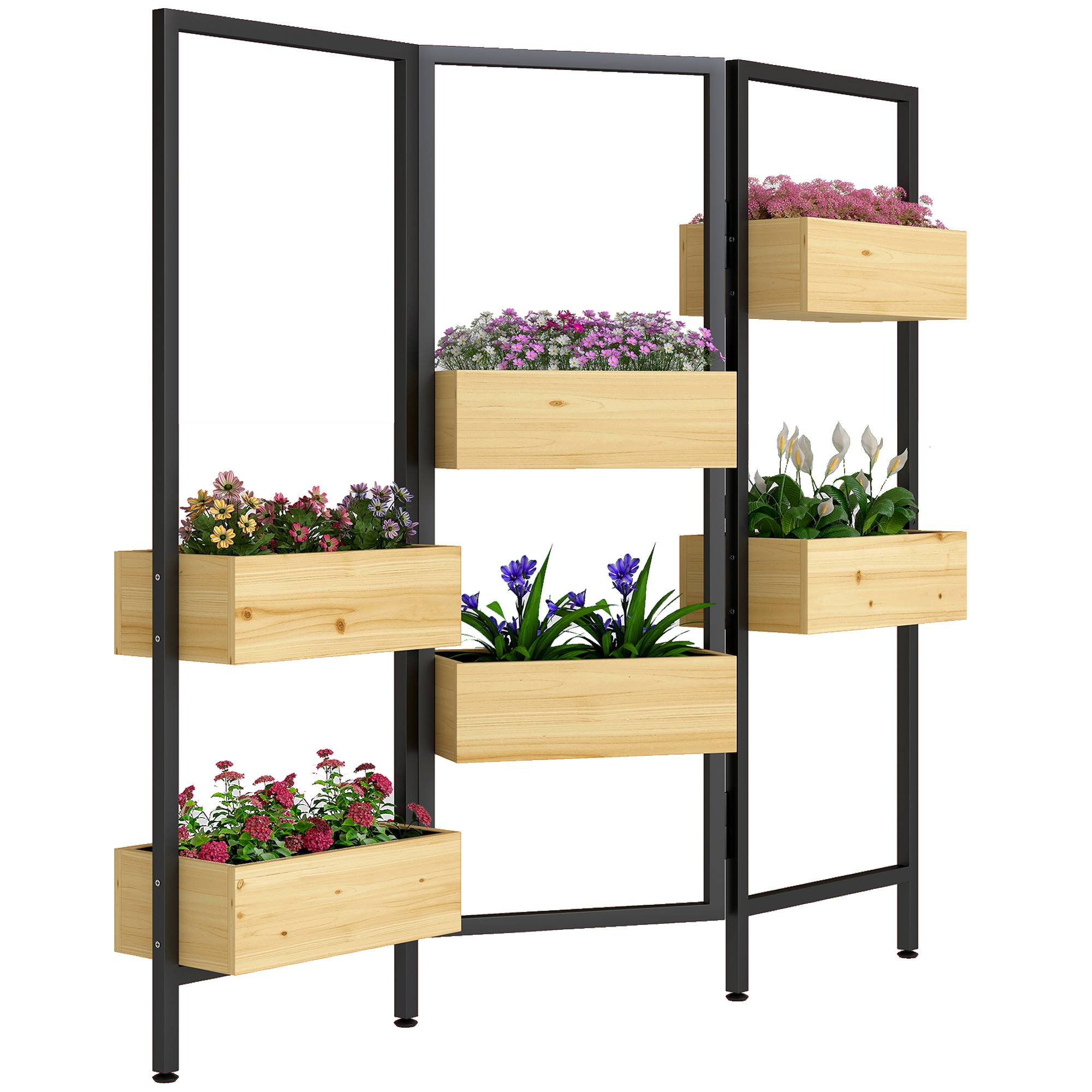 Sans Marque - Jardinière brise-vue potager surélevé treillis pliable 6 bacs fleurs drainage acier - Image 1