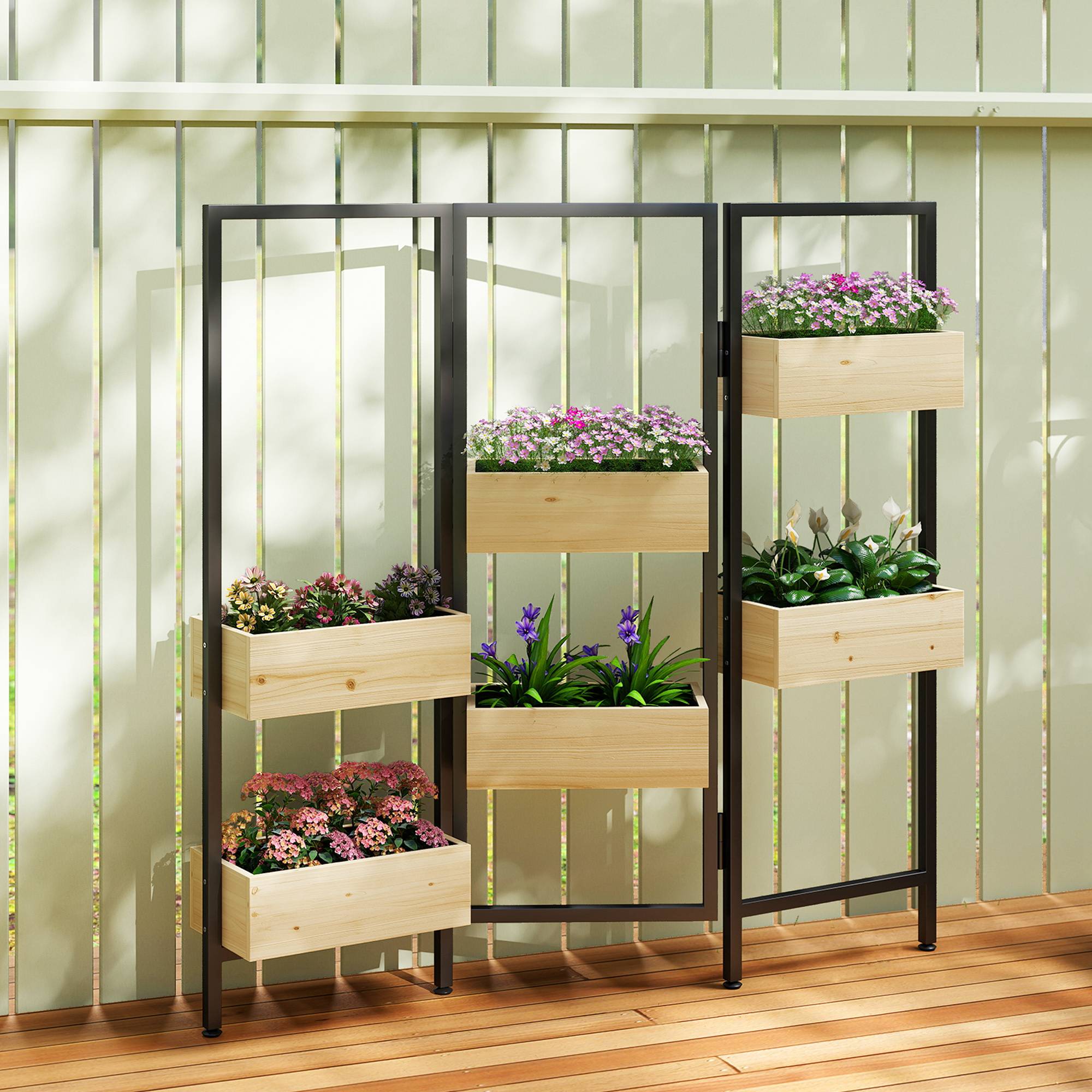 Sans Marque - Jardinière brise-vue potager surélevé treillis pliable 6 bacs fleurs drainage acier - Image 4