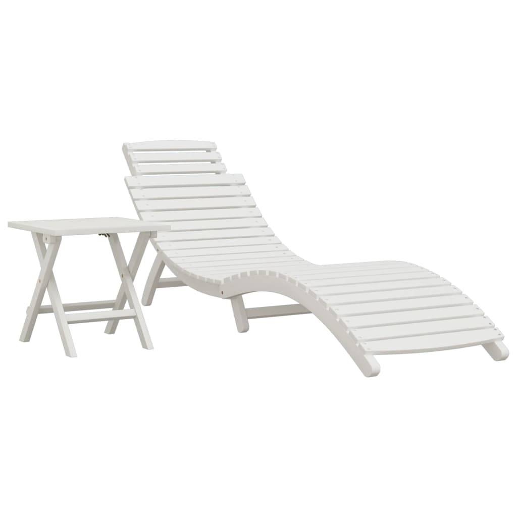 Helloshop26 - Transat chaise longue bain de soleil lit de jardin terrasse meuble d'extérieur avec table blanc bois massif d'acacia - Image 1