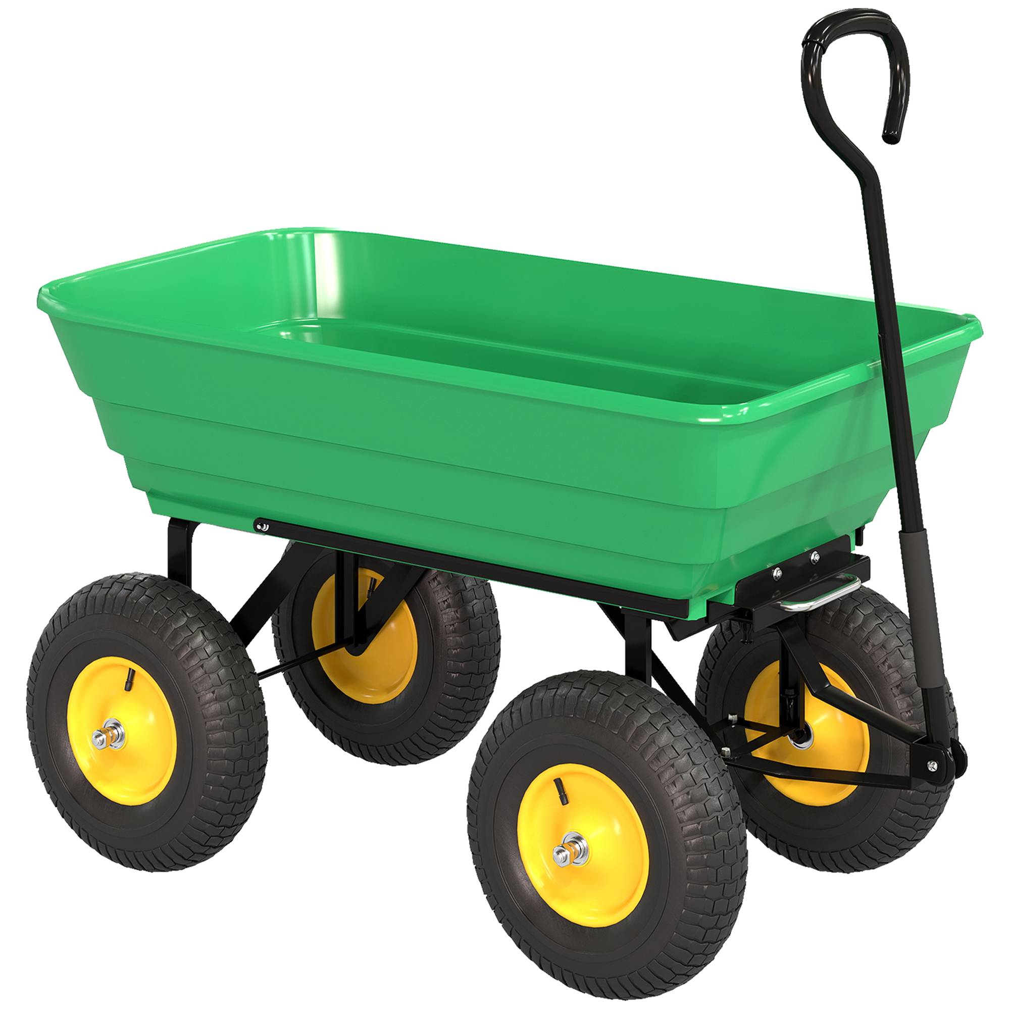 ComfortXL - Chariot de jardin acier et plastique 75 L vert foncé charge 200 kg benne basculante roues gonflables - Image 10