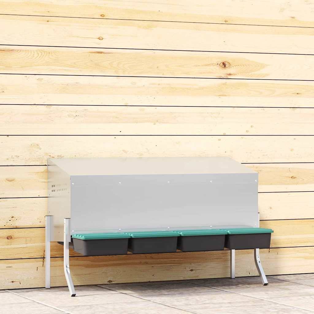 Pondoir 4 compartiments acier pour poules avec pieds et fixation murale 110cm argent - ComfortXL Outdoor Living - Image 1