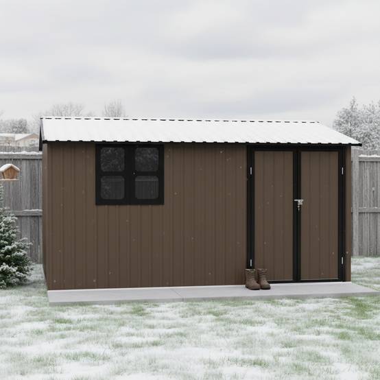 Abri de jardin métal extérieur rangement avec fenêtre et étagères 10m2 marron - ComfortXL Outdoor Living - Image 3