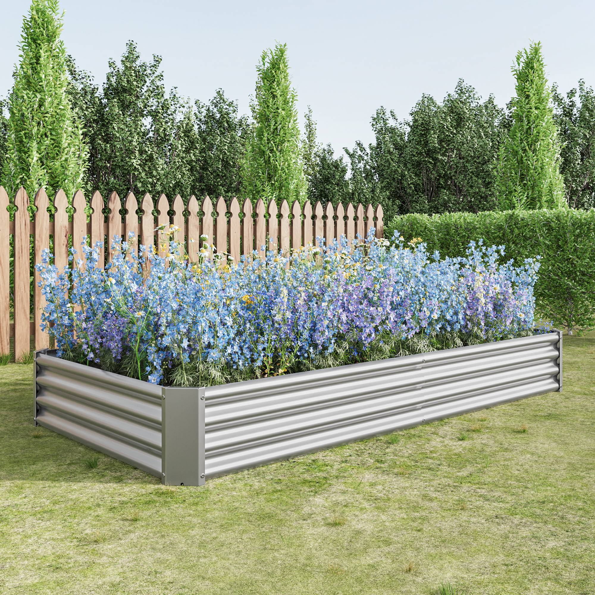 ComfortXL - Carré Potager Métal XXL Acier Galvanisé Solide Légumes 232cm Argent - ComfortXL Outdoor Living - Image 1