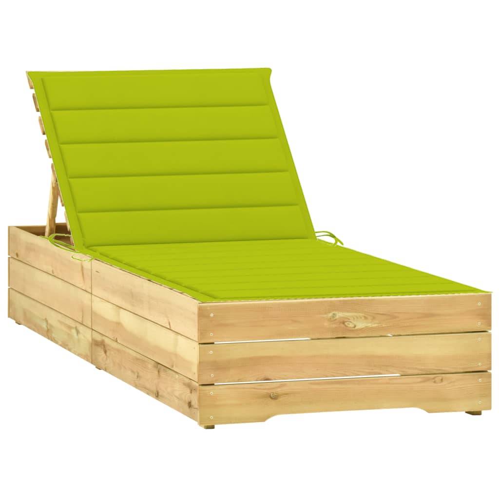 Helloshop26 - Transat chaise longue bain de soleil lit de jardin terrasse meuble d'extérieur avec coussin vert vif bois de pin imprégné - Image 1
