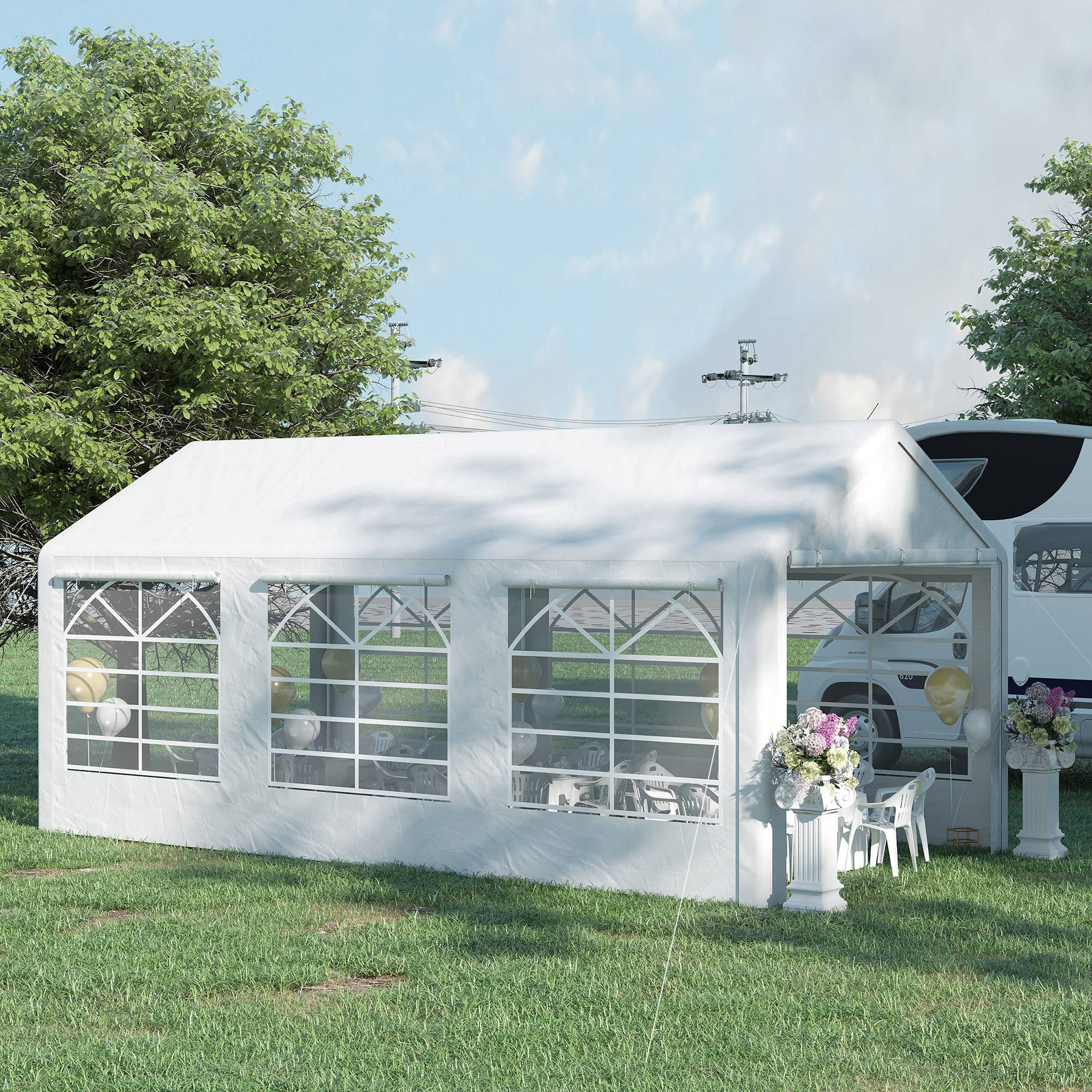 Tonnelle de jardin 3 x 6 m tente de réception avec 4 parois 3 fenêtres de chaque côté barnum pour fête mariage blanc - Image 4