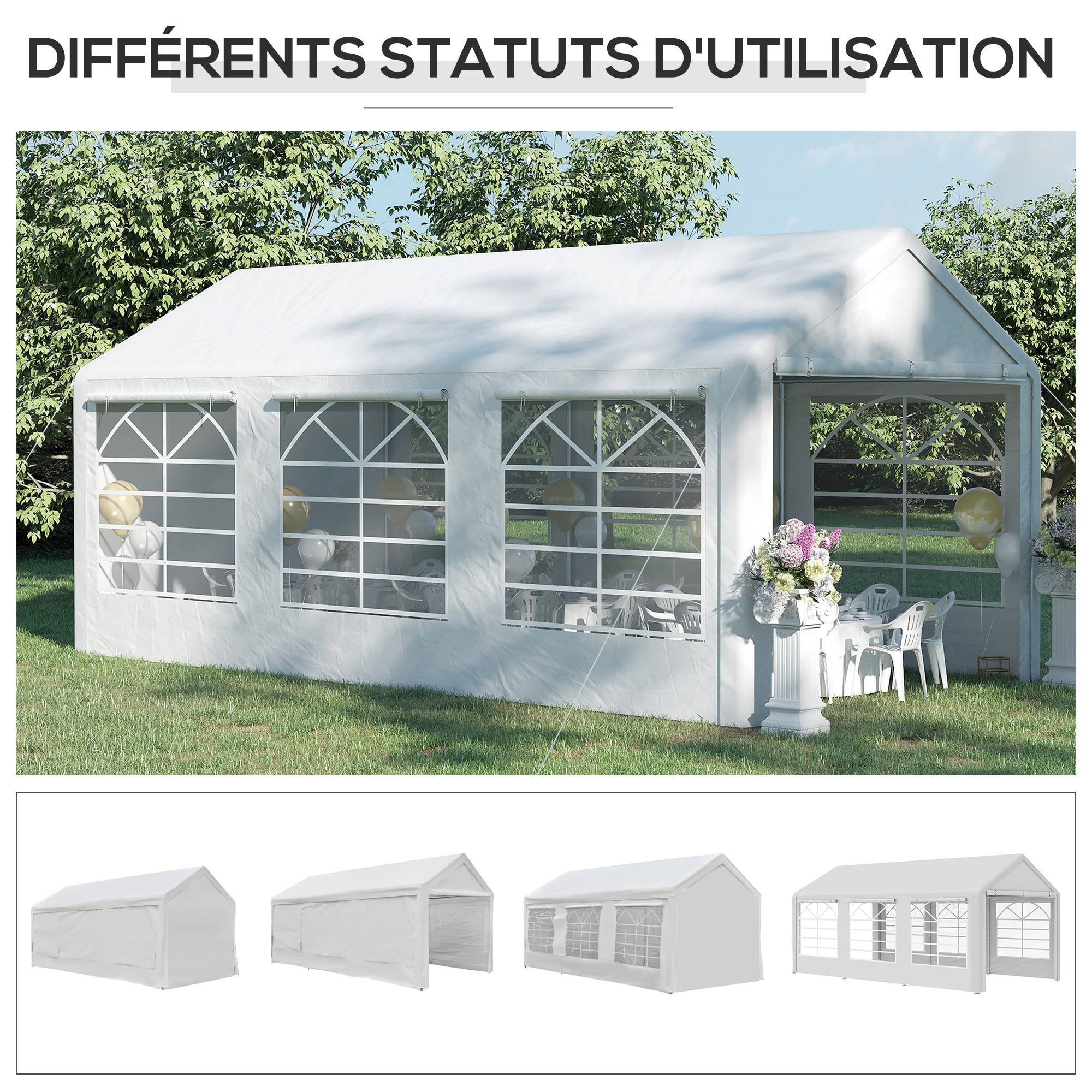 Tonnelle de jardin 3 x 6 m tente de réception avec 4 parois 3 fenêtres de chaque côté barnum pour fête mariage blanc - Image 10
