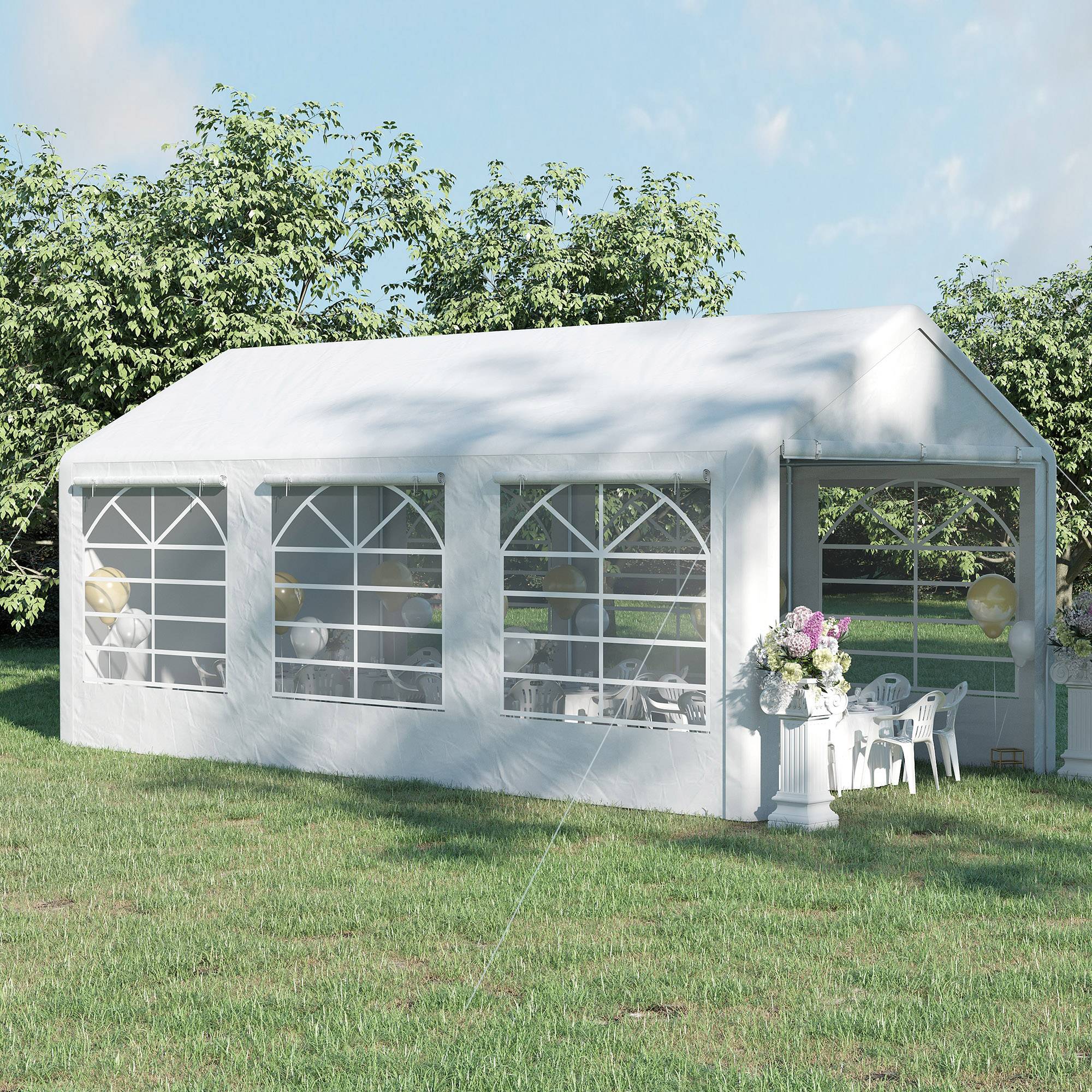 Tonnelle de jardin 3 x 6 m tente de réception avec 4 parois 3 fenêtres de chaque côté barnum pour fête mariage blanc - Image 3