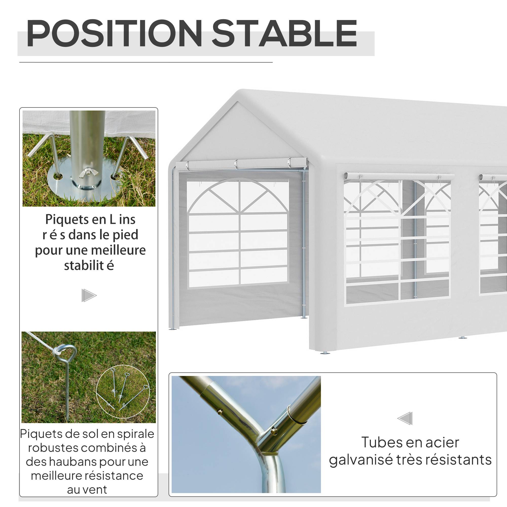 Tonnelle de jardin 3 x 6 m tente de réception avec 4 parois 3 fenêtres de chaque côté barnum pour fête mariage blanc - Image 8