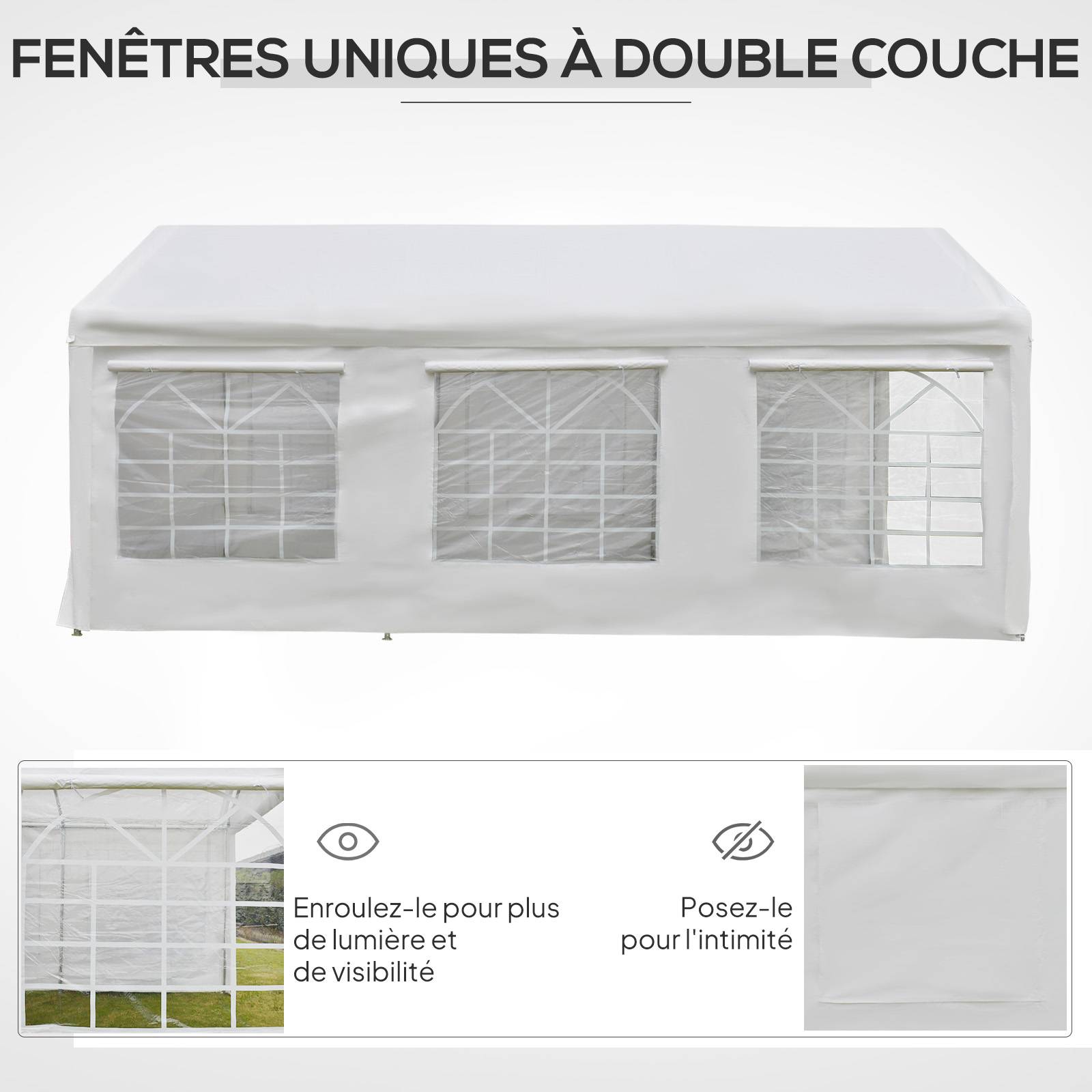 Tonnelle de jardin 3 x 6 m tente de réception avec 4 parois 3 fenêtres de chaque côté barnum pour fête mariage blanc - Image 7
