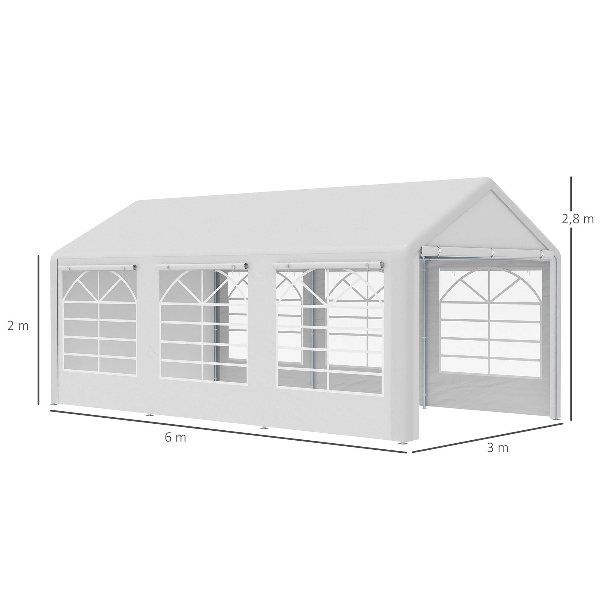 Tonnelle de jardin 3 x 6 m tente de réception avec 4 parois 3 fenêtres de chaque côté barnum pour fête mariage blanc - Image 5