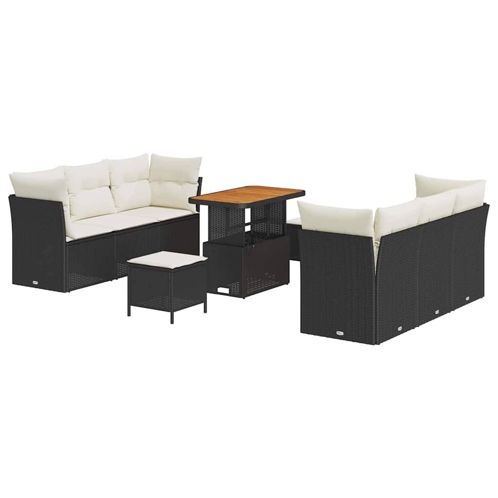 ComfortXL - Ensemble salon de jardin 8 places en polyrotin et bois d'acacia avec poufs pour terrasse Noir – ComfortXL Outdoor Living - Image 2