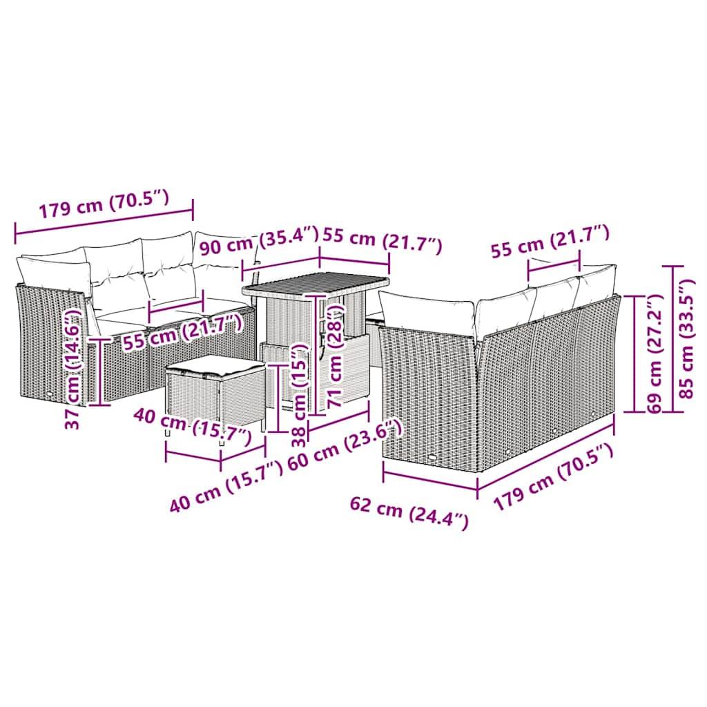 ComfortXL - Ensemble salon de jardin 8 places en polyrotin et bois d'acacia avec poufs pour terrasse Noir – ComfortXL Outdoor Living - Image 9