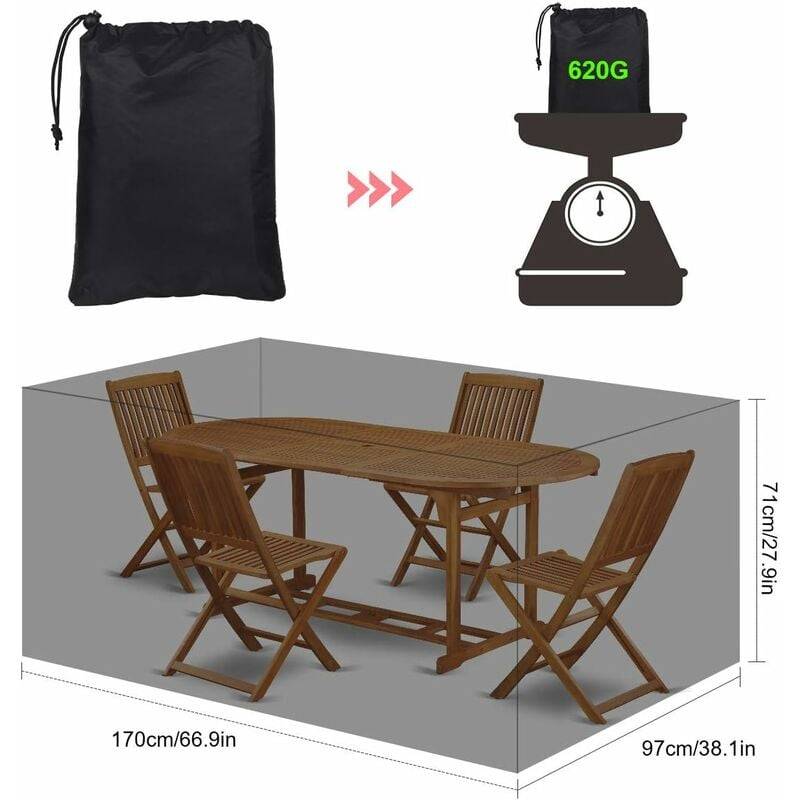 IntiMeg - Housse de Table de Jardin rectangulaire Housse de Meubles d'extérieur Housse de Meubles de Jardin imperméable Bâche imperméable(170 x 94 x 71 cm) - Image 5