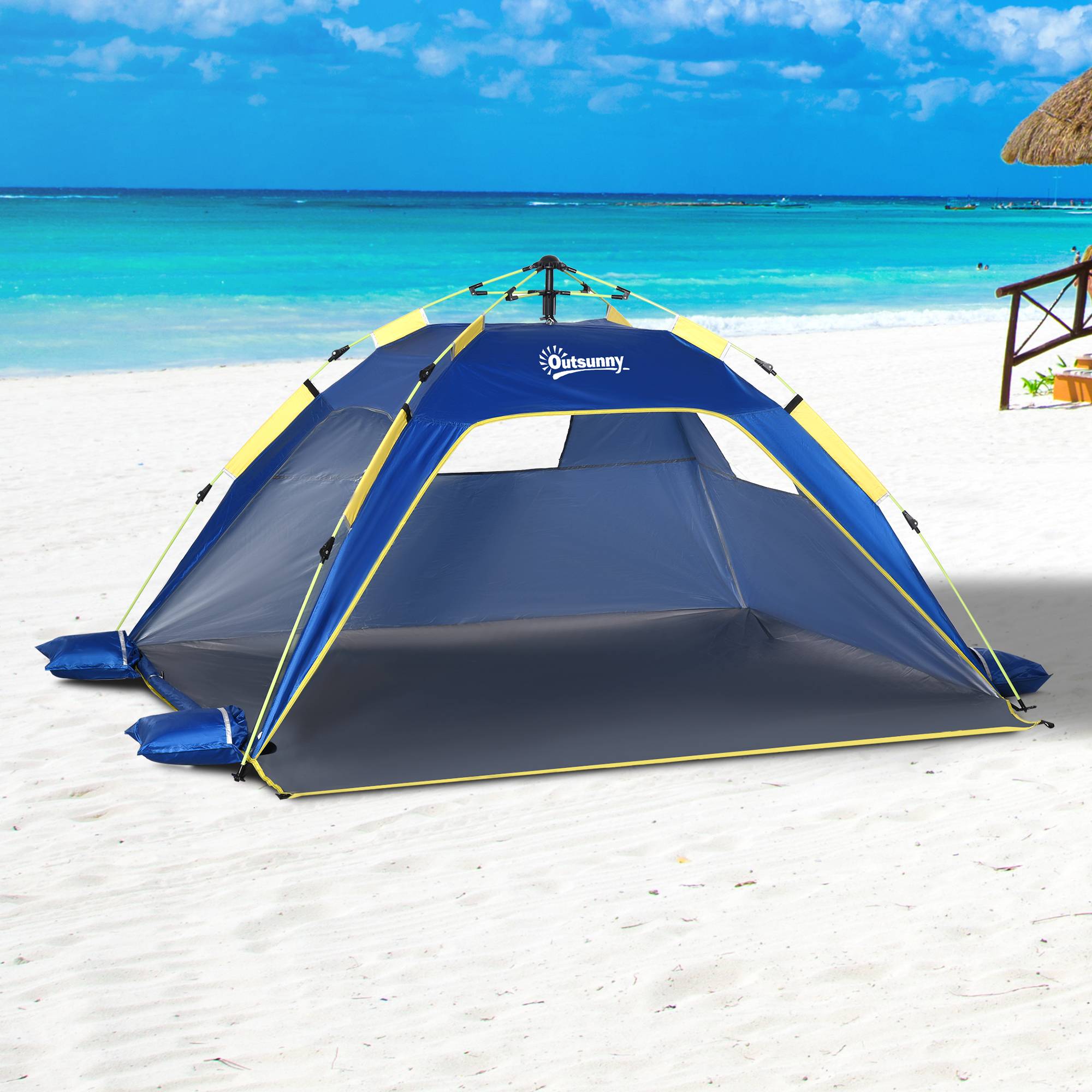 ComfortXL - Tente de plage pop-up 1-2 personnes double accès ventilation bleu foncé 220 cm - ComfortXL Outdoor Living - Image 4