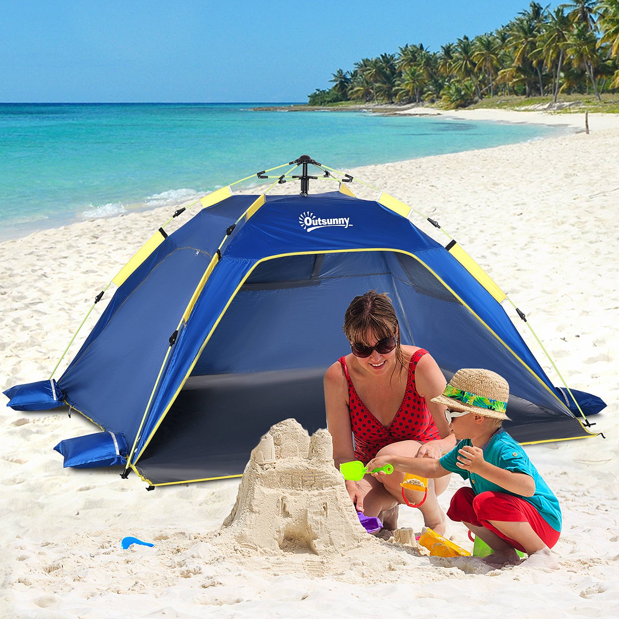 ComfortXL - Tente de plage pop-up 1-2 personnes double accès ventilation bleu foncé 220 cm - ComfortXL Outdoor Living - Image 3