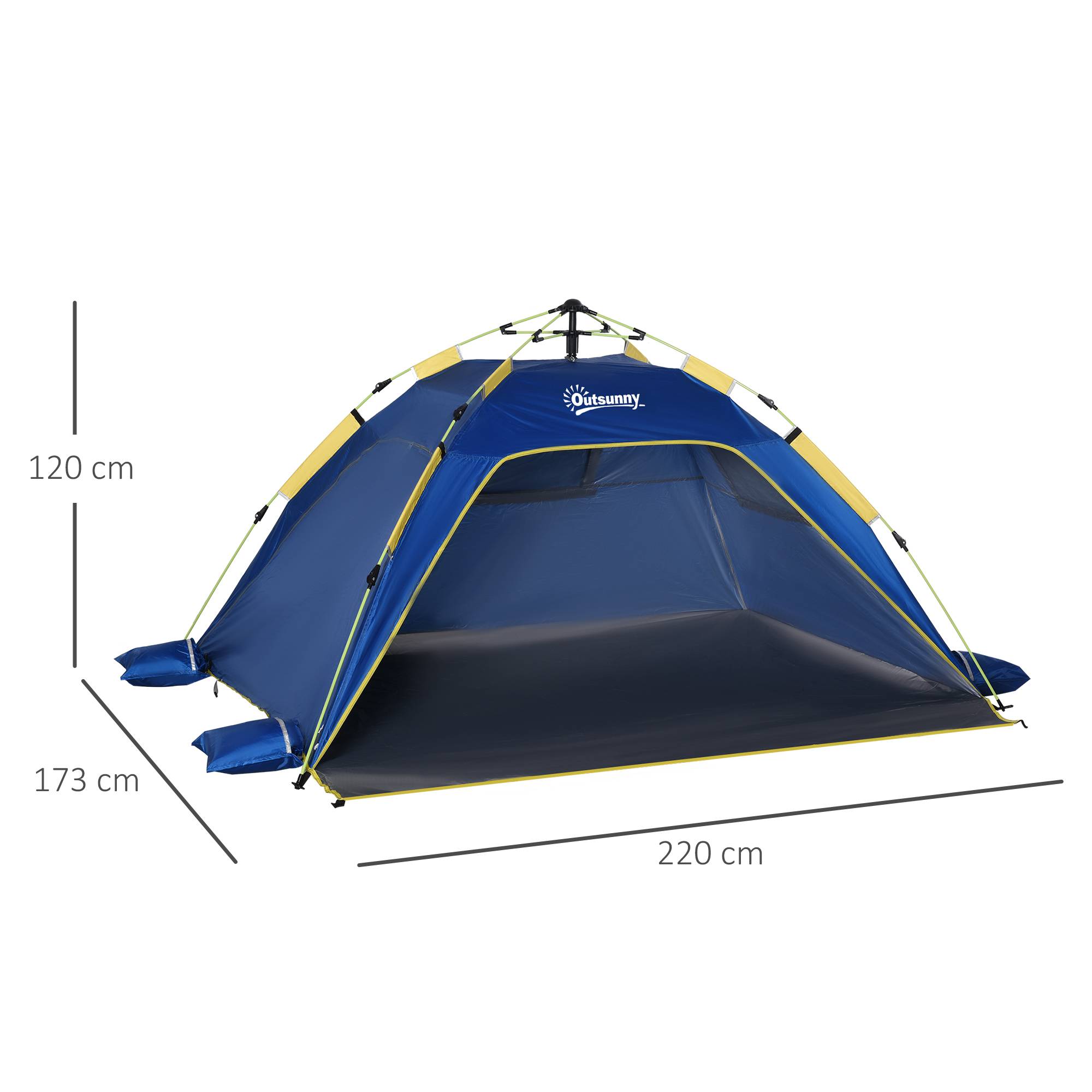 ComfortXL - Tente de plage pop-up 1-2 personnes double accès ventilation bleu foncé 220 cm - ComfortXL Outdoor Living - Image 5
