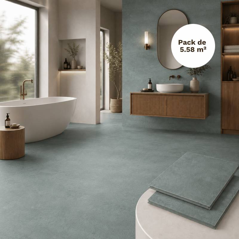 Dalle SPC clipsable sol et mur 5,58 m² béton ciré - 305 x 610 mm, usure 0,5 mm - Coloris - Béton ciré - Image 1