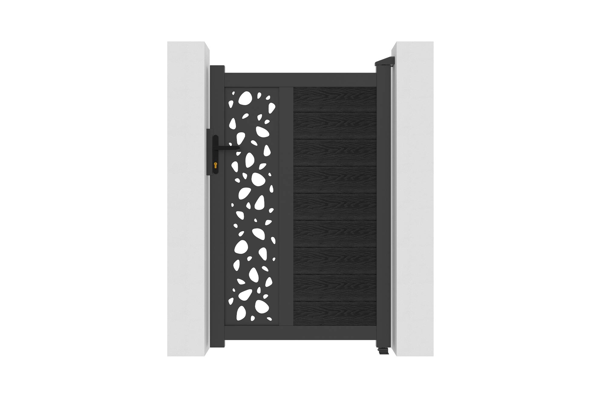 CASANOOV - Portillon bois composite 1m ATHOS SUNNY H.160cm gris anthracite avec cadre aluminium + 2 poteaux EIFEL aluminium 20x20cm - Image 3