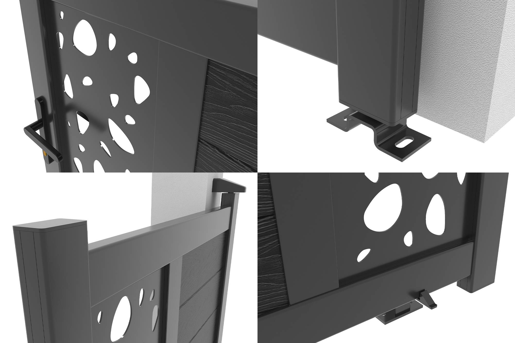 CASANOOV - Portillon bois composite 1m ATHOS SUNNY H.160cm gris anthracite avec cadre aluminium + 2 poteaux EIFEL aluminium 20x20cm - Image 5