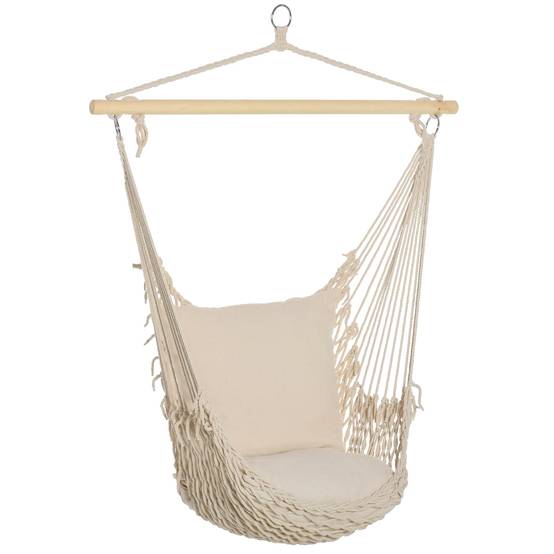 Fauteuil hamac suspendu polyester coton intérieur extérieur avec coussins inclus blanc - ComfortXL Outdoor Living - Image 1