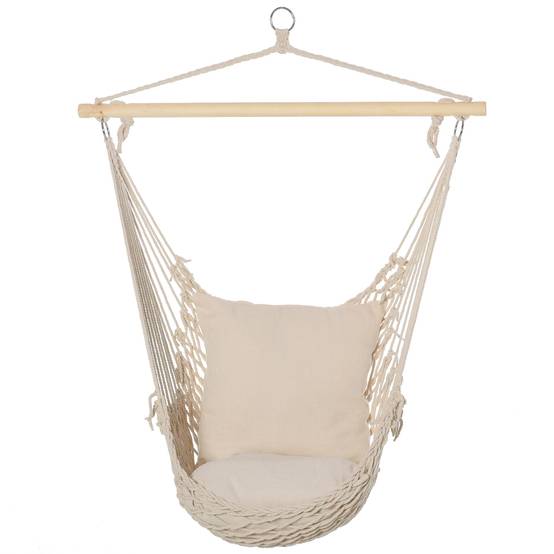 Fauteuil hamac suspendu polyester coton intérieur extérieur avec coussins inclus blanc - ComfortXL Outdoor Living - Image 2