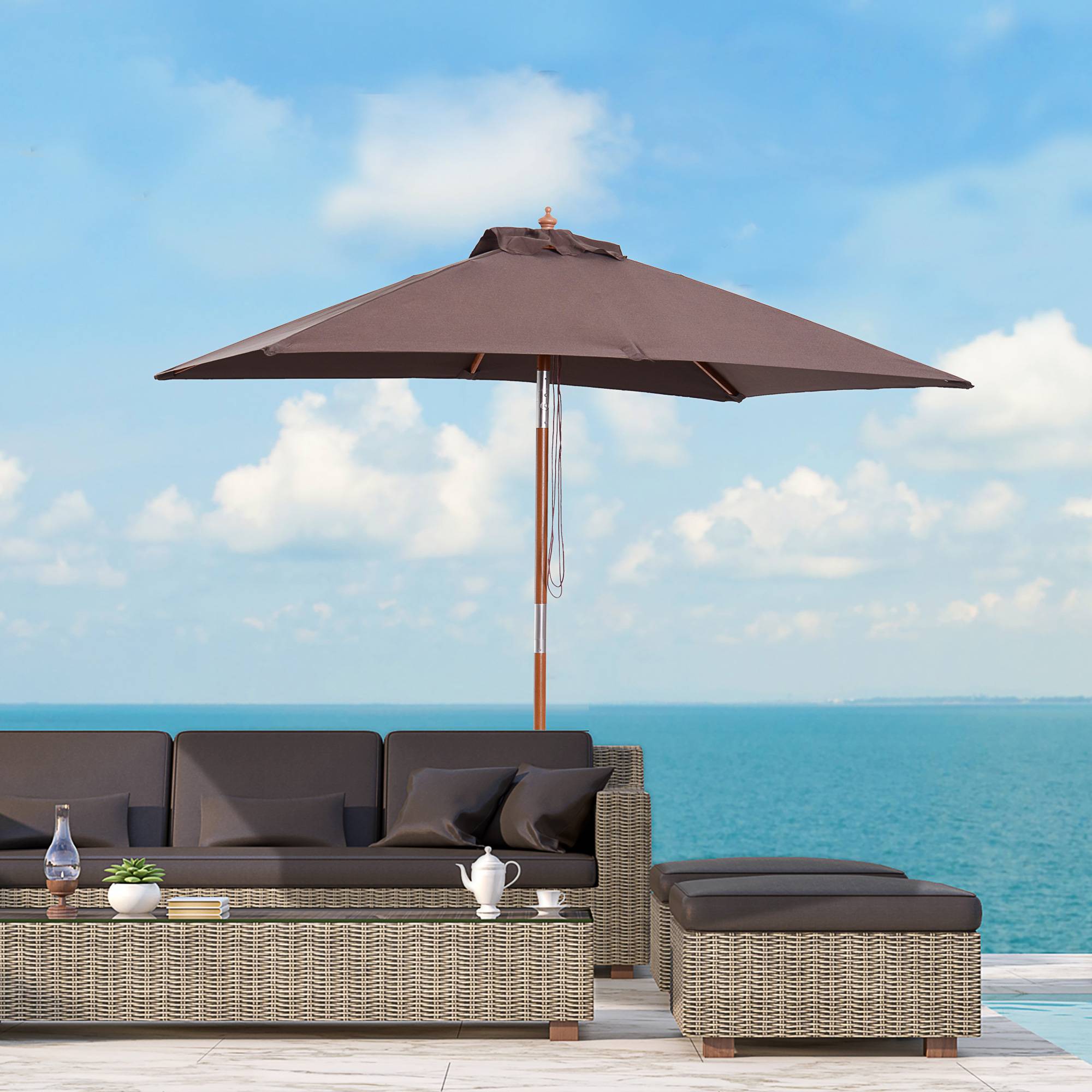 Outsunny - Parasol rectangulaire inclinable 2x1,5x2,3m ajustable bois et polyester haute densité chocolat - Outsunny - Image 2