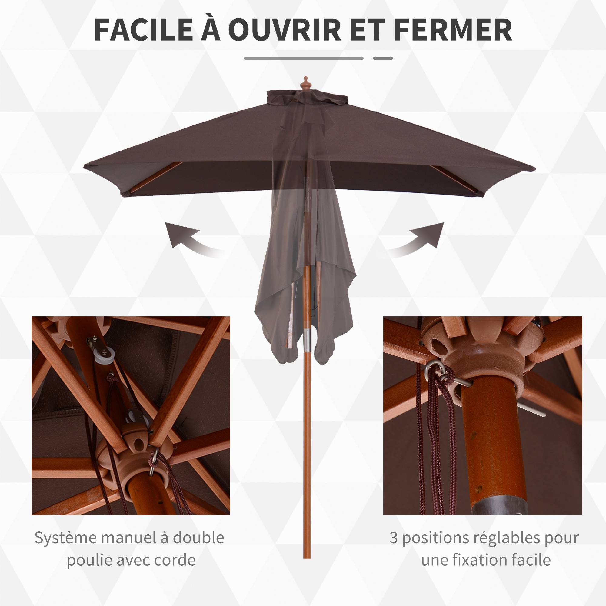 Outsunny - Parasol rectangulaire inclinable 2x1,5x2,3m ajustable bois et polyester haute densité chocolat - Outsunny - Image 5