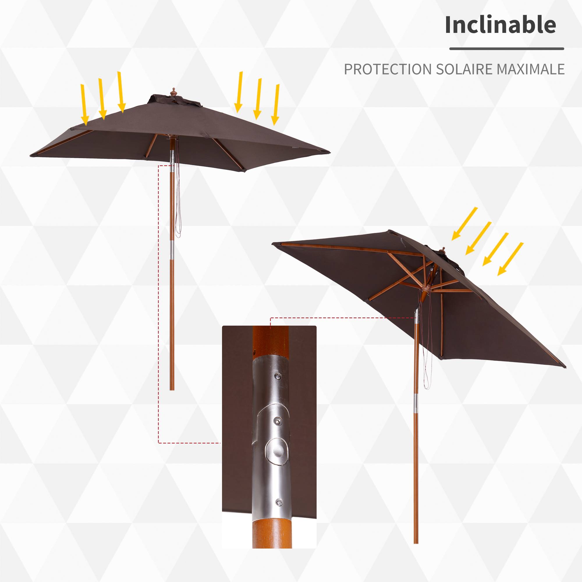 Outsunny - Parasol rectangulaire inclinable 2x1,5x2,3m ajustable bois et polyester haute densité chocolat - Outsunny - Image 4